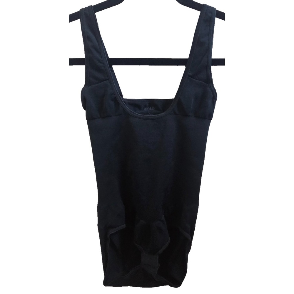 Assets Shapewear Bodysuit Womens L Black Open Bust Adjustable Straps Slimming